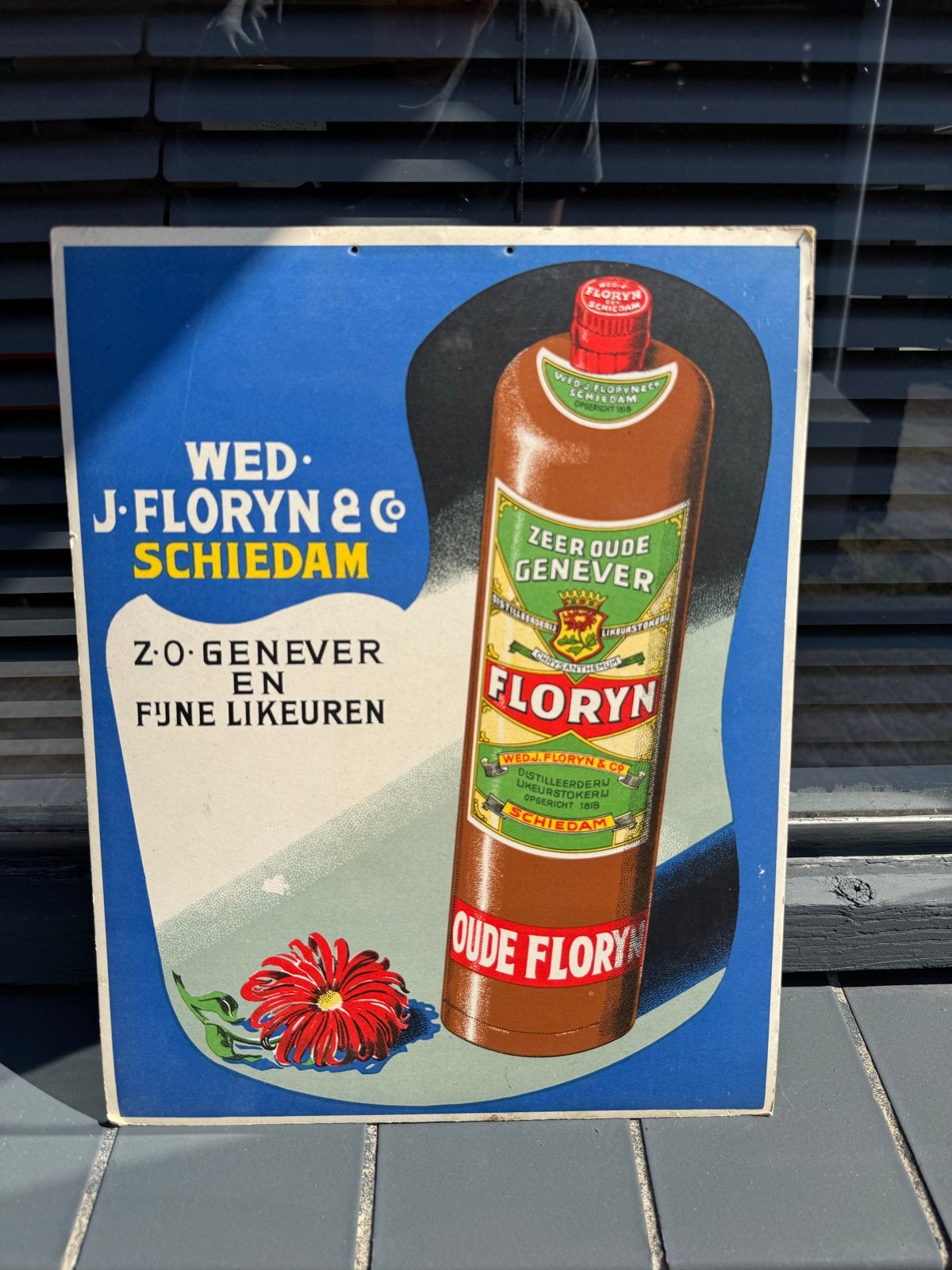 Vintage reclamebord Florijn Jenever Schiedam, Ophalen of Verzenden