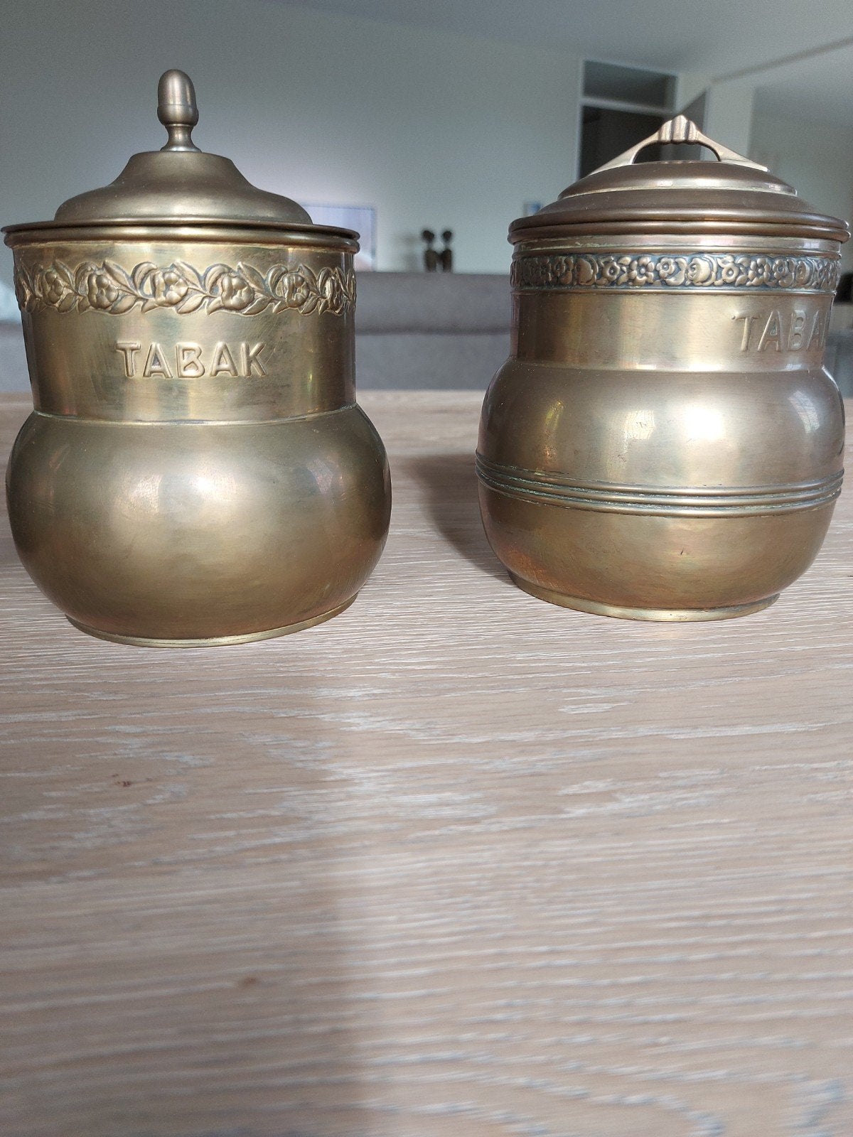 Set van 4 koperen tabakspotten met deksels, Antiek en Kunst, Ophalen of Verzenden, Koper