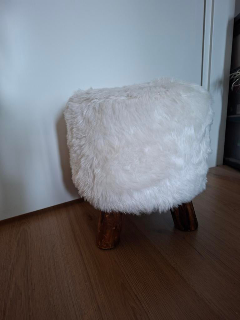 Wit krukje / poef, Ophalen, Minder dan 50 cm, Rond, Minder dan 50 cm