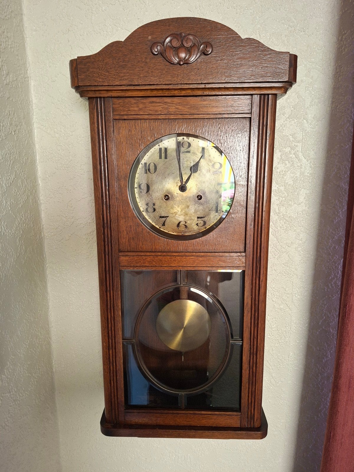 antieke houten regulateur wandklok, Ophalen
