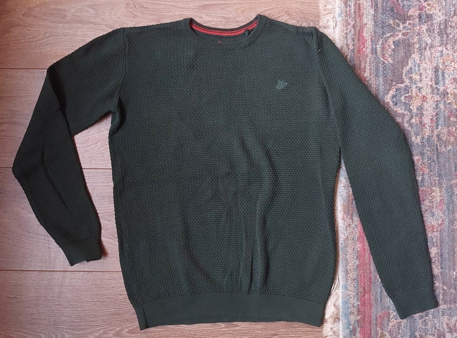 Stoere donkergroene trui van WE, maat 146/152, Kinderen en Baby's, Kinderkleding | Maat 146, WE, Trui of Vest, Ophalen of Verzenden