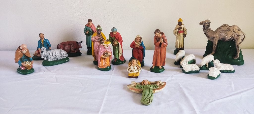 Antieke gipsen kerststal 20 delige set. LDV '61, Diversen, Ophalen, Gebruikt