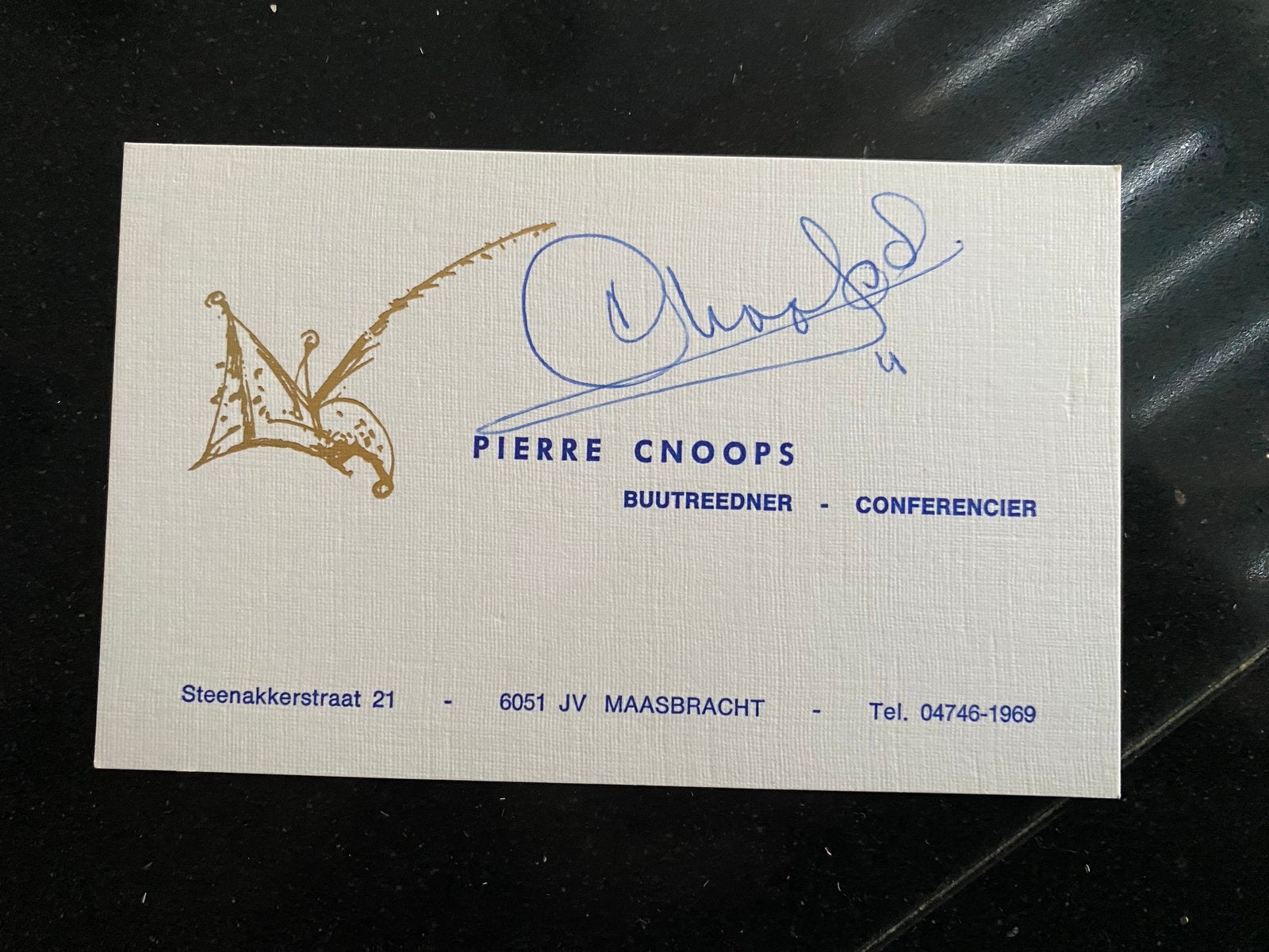 Gesigneerd visitekaart van Pierre Cnoops buutreedner Limburg, Verzamelen, Ophalen of Verzenden, Zo goed als nieuw