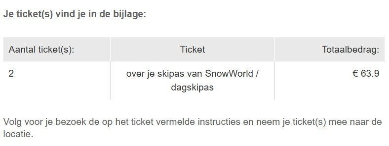 Dagpas van Snowworld, Overige merken, Verzenden, Overige typen, Nieuw