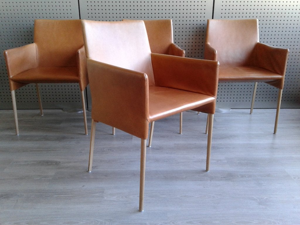 Set van 4x Montis Label Mali (Cognac Leder), Heel Mooi!, Huis en Inrichting, Ophalen, Hout, Zo goed als nieuw, Vier