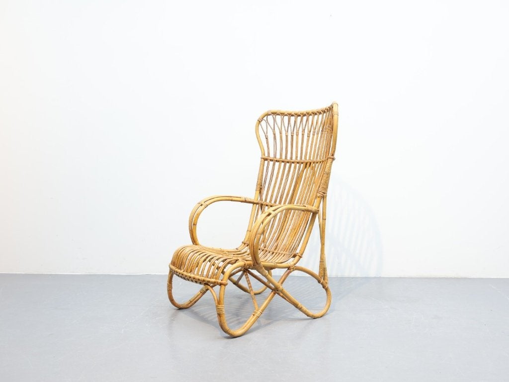 Vintage fauteuil rotan jaren `60, Huis en Inrichting, Ophalen, Gebruikt, X, 50 tot 75 cm