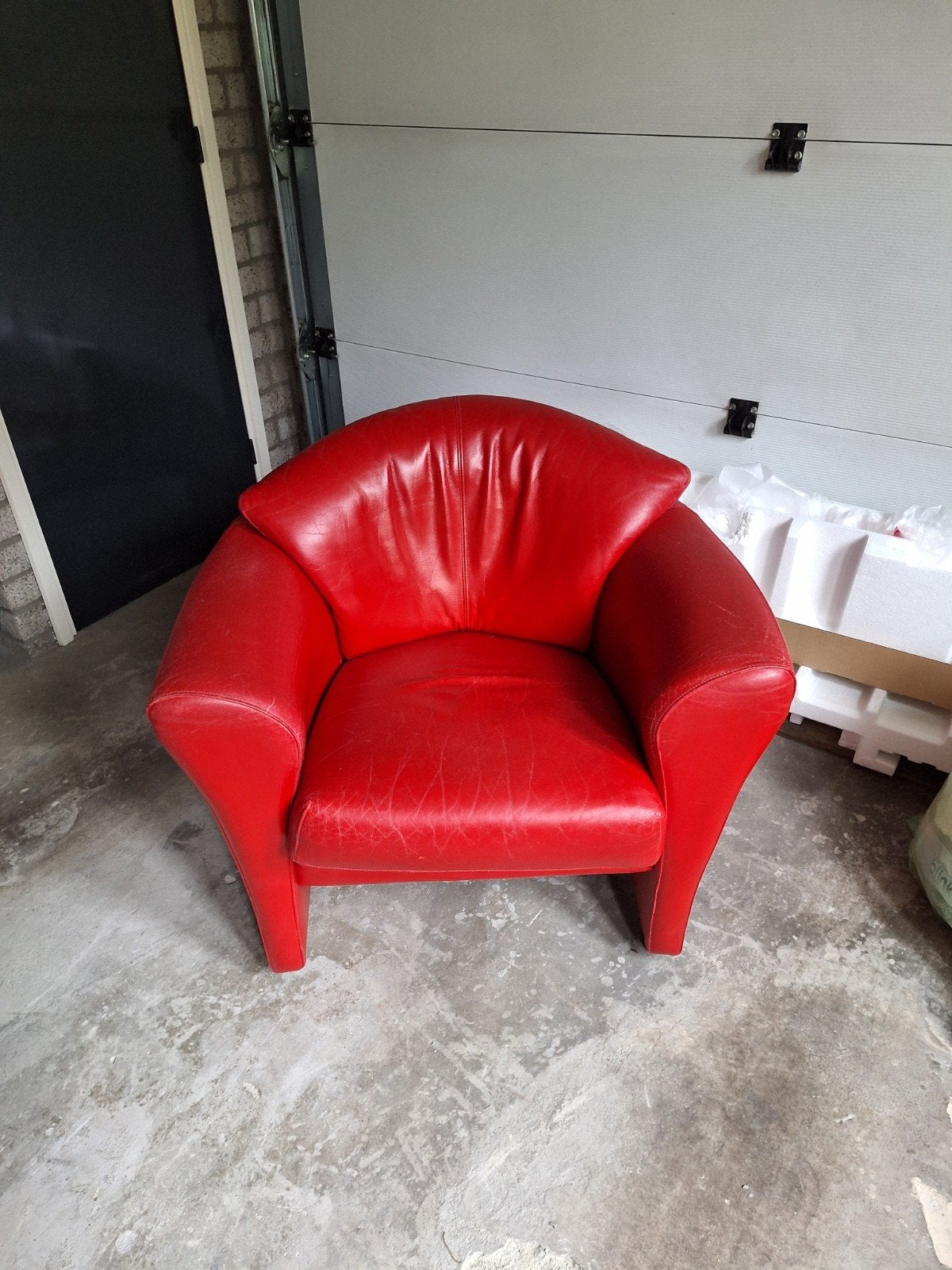 Fauteuil rood leer Leolux, Ophalen, Gebruikt, 50 tot 75 cm, Leer