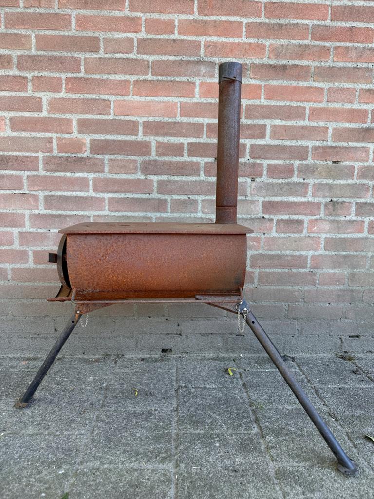 Houtkachel outdoor/camping met Kookfunctie “corten”, Gebruikt, Houtkachel, Ophalen of Verzenden, Vrijstaand