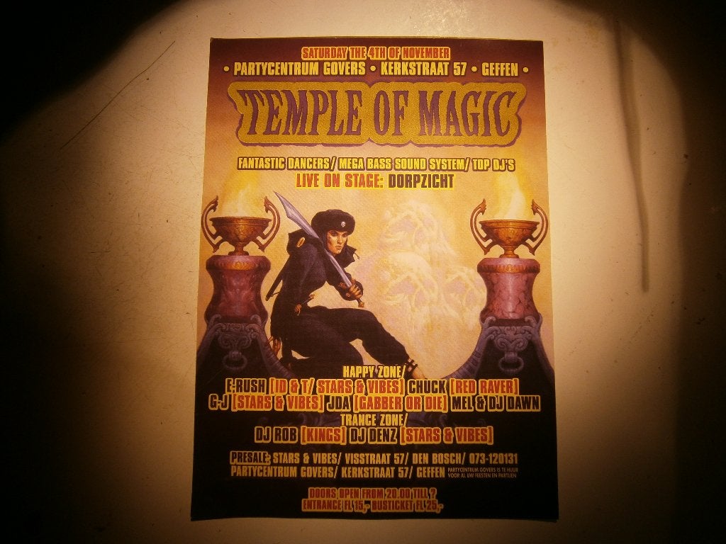 Temple Of Magic 4 Nov. 1995 Geffen – hardcore / trance flyer, Verzamelen, Ophalen, Rechthoekig Staand, A4 of kleiner, Zo goed als nieuw