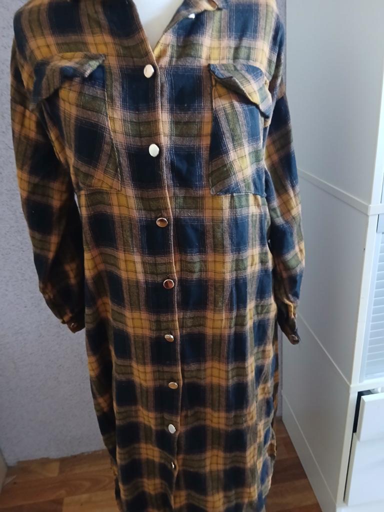 Geruite Jurk/Blouse met Knoopsluiting en Ceintuur, Maat 38/40 (M), Overige kleuren, Ophalen of Verzenden, Onder de knie