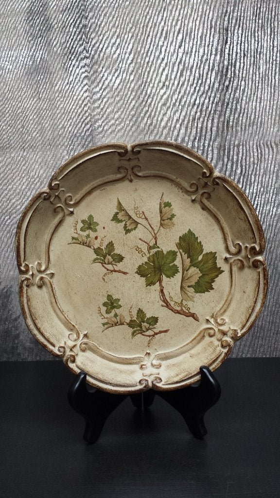 Florentijns DIENBLAD met Wijnranken Ø 26 <> HANDWERK Italy, Antiek en Kunst, Curiosa en Brocante, Ophalen of Verzenden