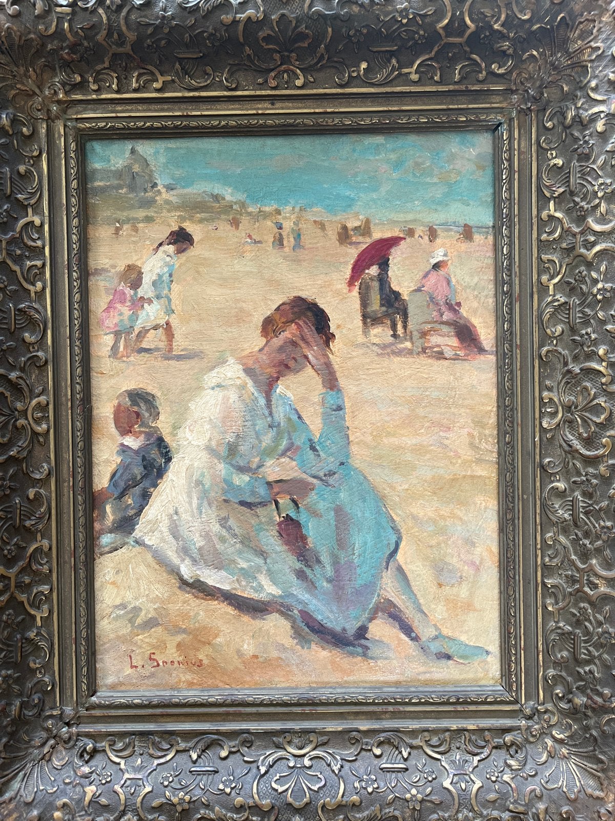 Schilderij L. Soonius- Strandgezicht Scheveningen, Antiek en Kunst, Kunst | Schilderijen | Klassiek, Ophalen of Verzenden