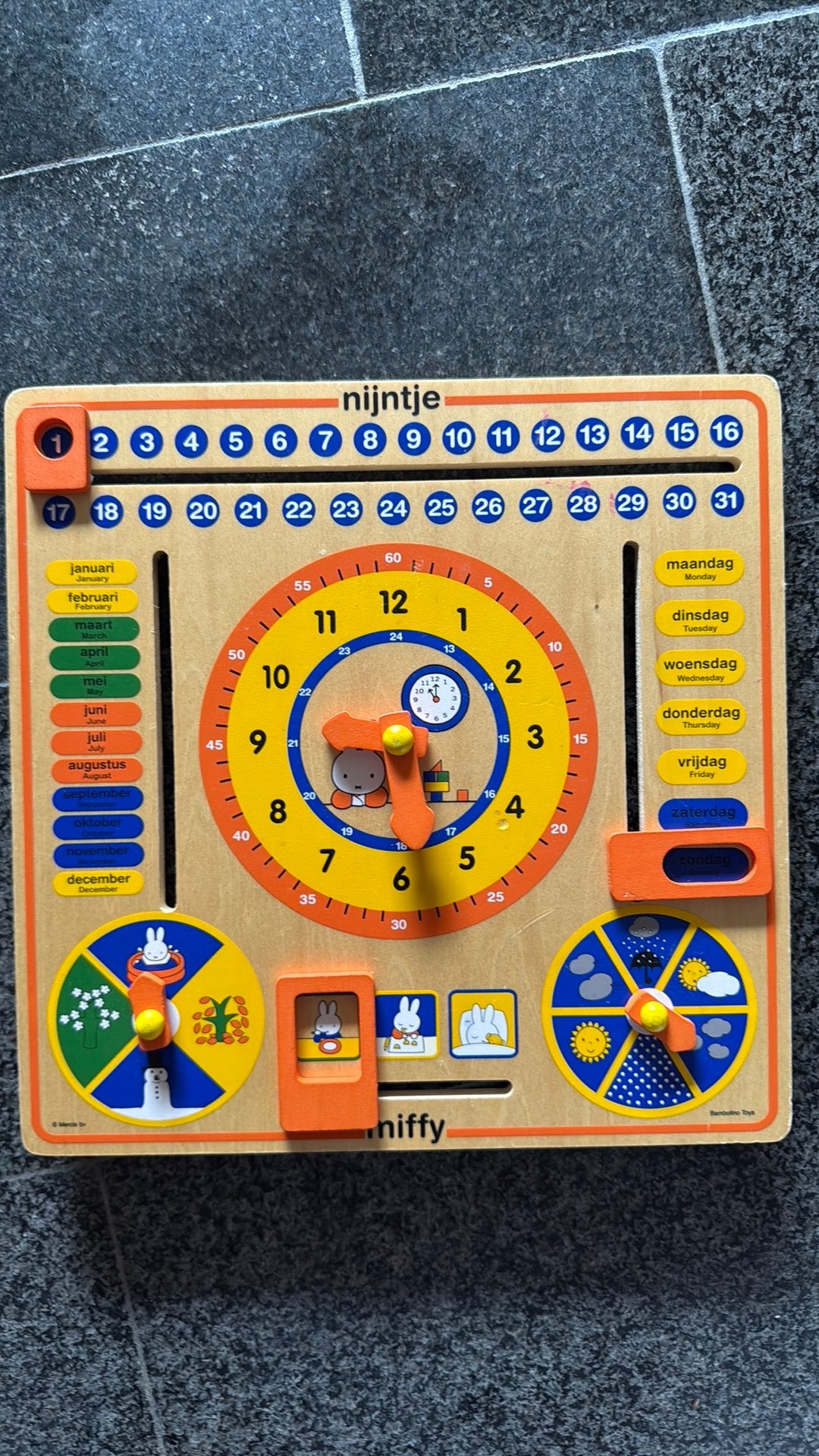 Nijntje Houten Educatieve Kalender Klok Weerbord, Ophalen of Verzenden, Zo goed als nieuw, Ontdekken