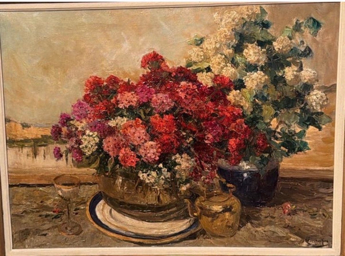 Victor Wagemaekers (1876-1953) - Bloemstilleven met wijnglas, Ophalen of Verzenden
