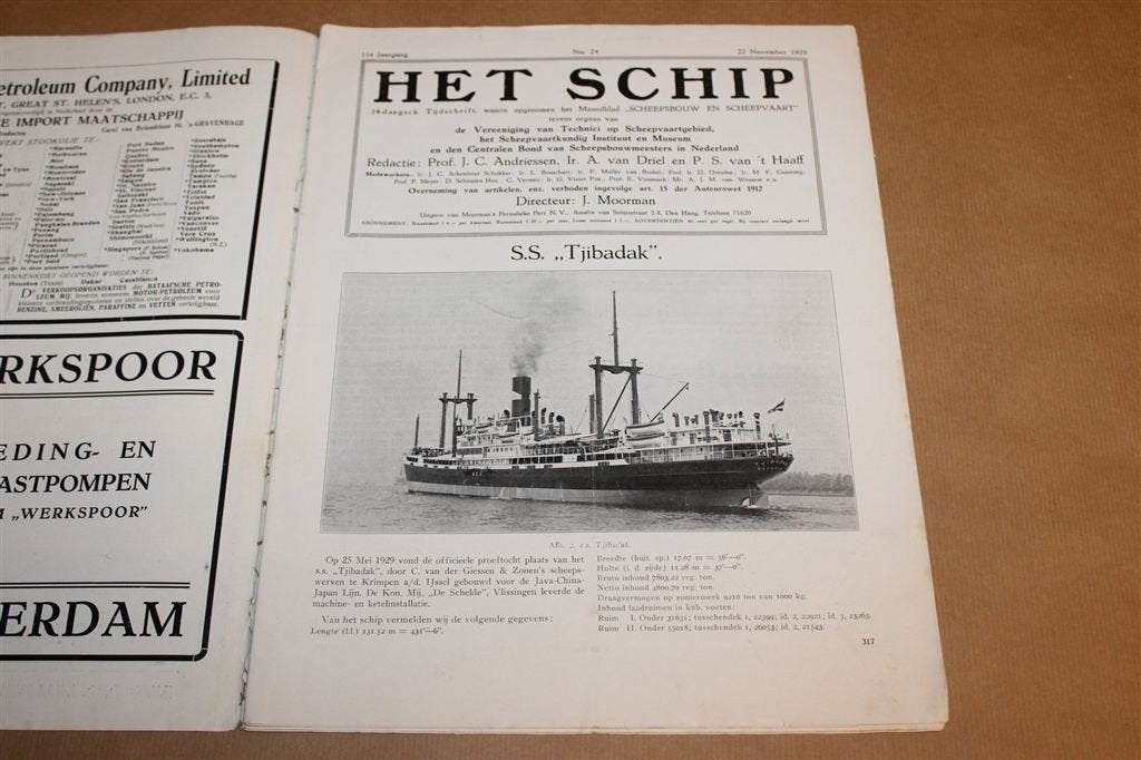 Het Schip 1929 — Tjibadak Statendam Scheepsbouw, Verzamelen, Gebruikt, -, Kaart, Foto of Prent, -
