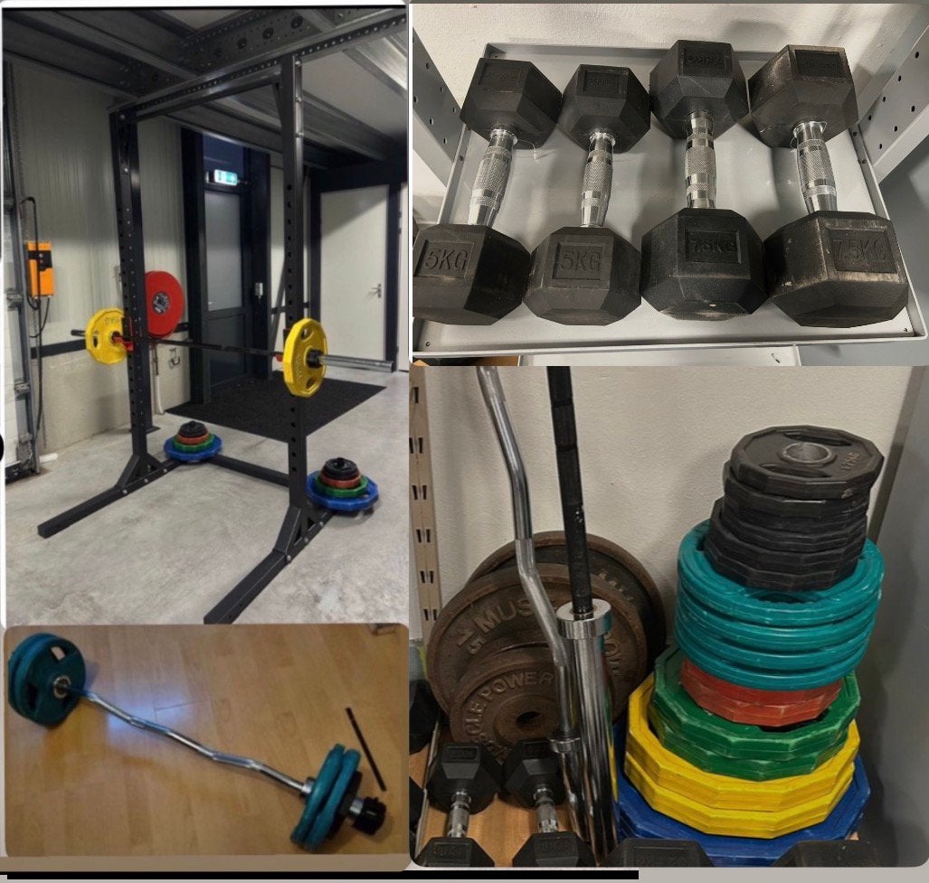 Squat rek+Bank+300 kg + olympisch 2x Halter +3 set dumbells, Sport en Fitness, Fitnessmaterialen, Ophalen, Zo goed als nieuw