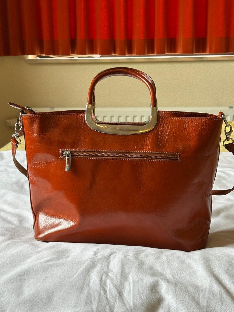 Brown leather hand bag, Ophalen, Zo goed als nieuw, Bruin, Handtas