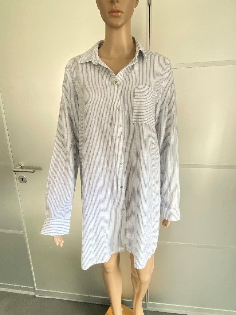 K258 Expresso mt. 38/40=M lange blouse kort jurkje wit/blauw, Maat 38/40 (M), Expresso, Wit, Ophalen of Verzenden