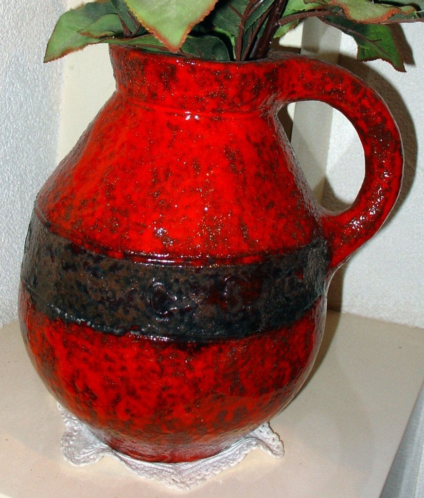 Vintage W-Germany Vaas Scheurich 414-28 Fat Lava Rood/Zwart, Ophalen of Verzenden