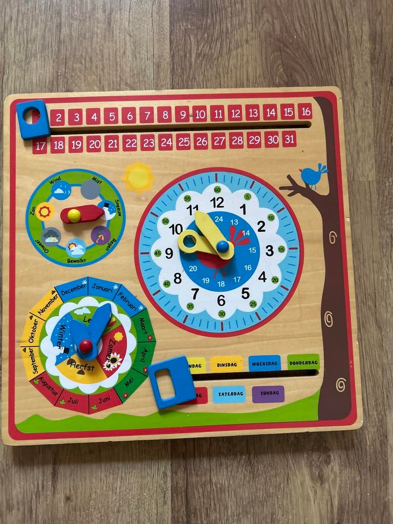 Houten Leerbord Klok & Kalender Peuter, Ophalen, Gebruikt, Taal en Lezen