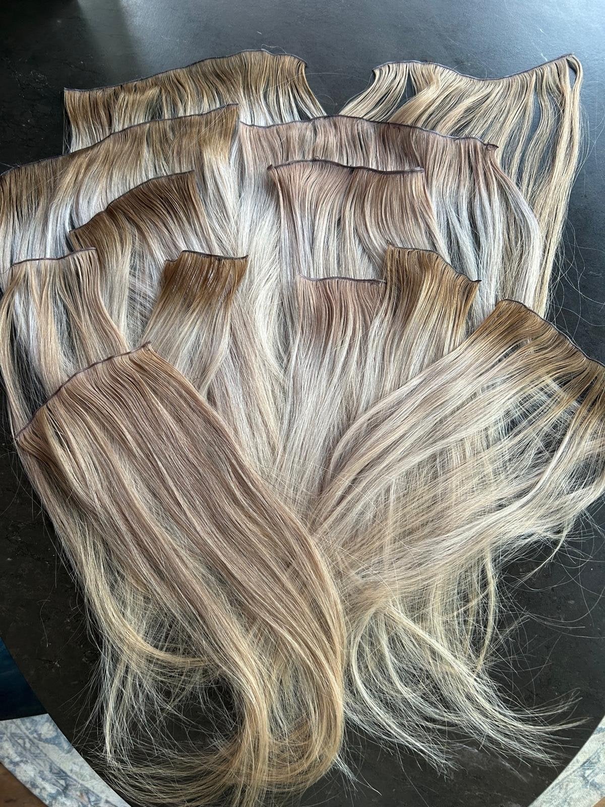 Weave Extensions Echt Haar – 41 cm – Ash Blond Mix, Ophalen of Verzenden, Zo goed als nieuw, Pruik of Haarverlenging