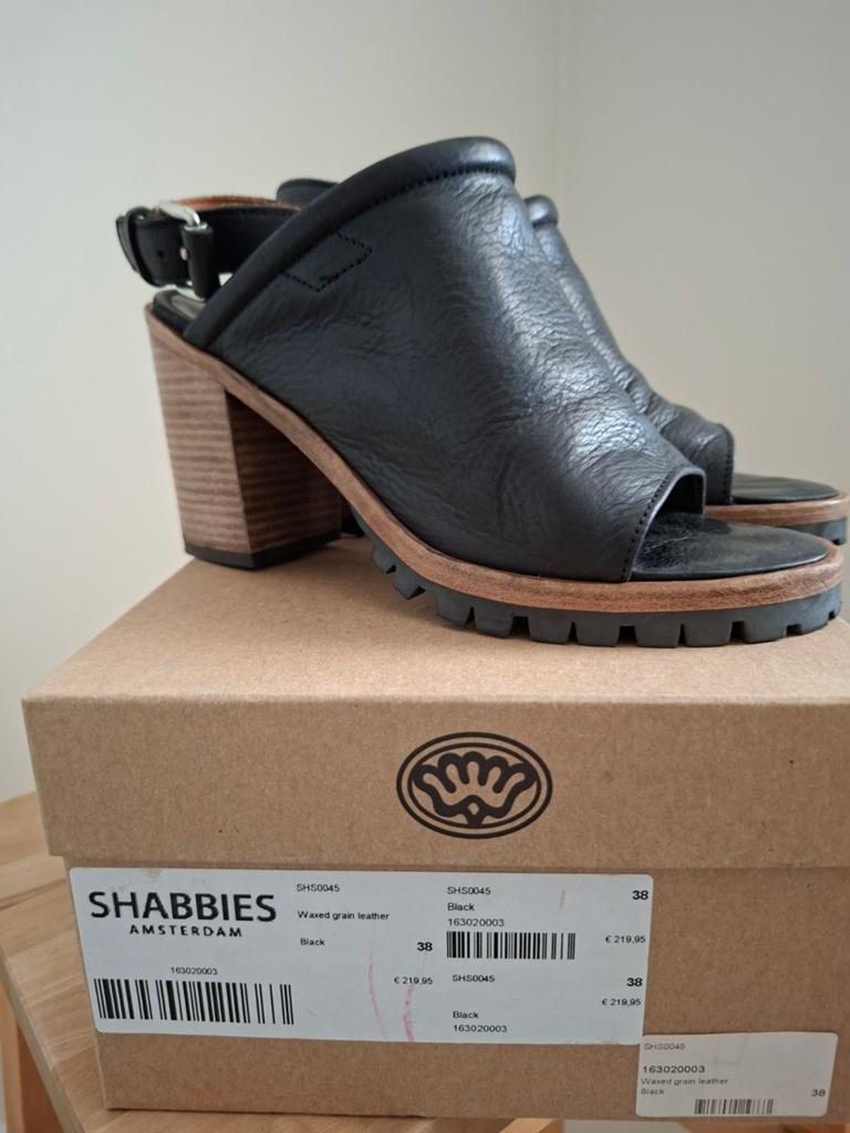 Shabbies Amsterdam sandalen met hak - Zwart leer, Kleding | Dames, Schoenen, Shabbies Amsterdam, Verzenden, Zwart, Sandalen of Muiltjes