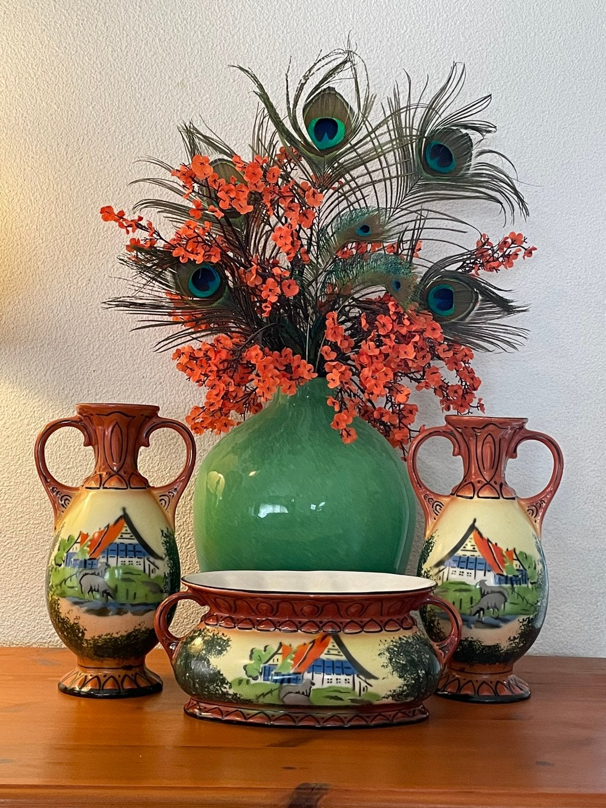 Majolica kaststel nr10458 IV Jugendstil oranje landzicht, Ophalen of Verzenden