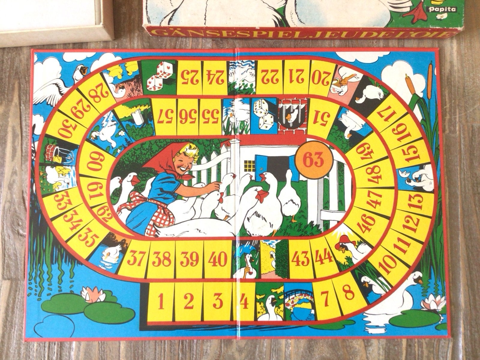 Ganzebord spel met kleine gansjes - Leuk voor jong en oud!, Drie of vier spelers, Ophalen of Verzenden, Gebruikt