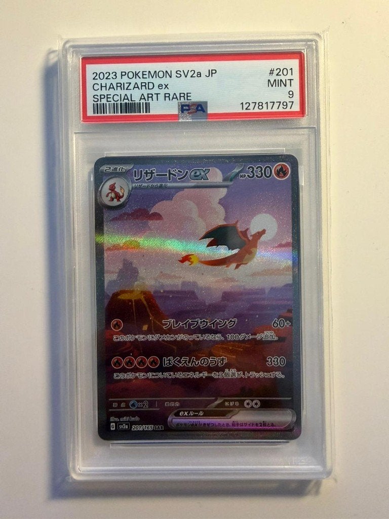 Charizard ex 201/165 Pokemon 151 Japanese PSA 9, Ophalen of Verzenden, Zo goed als nieuw, Losse kaart, Foil