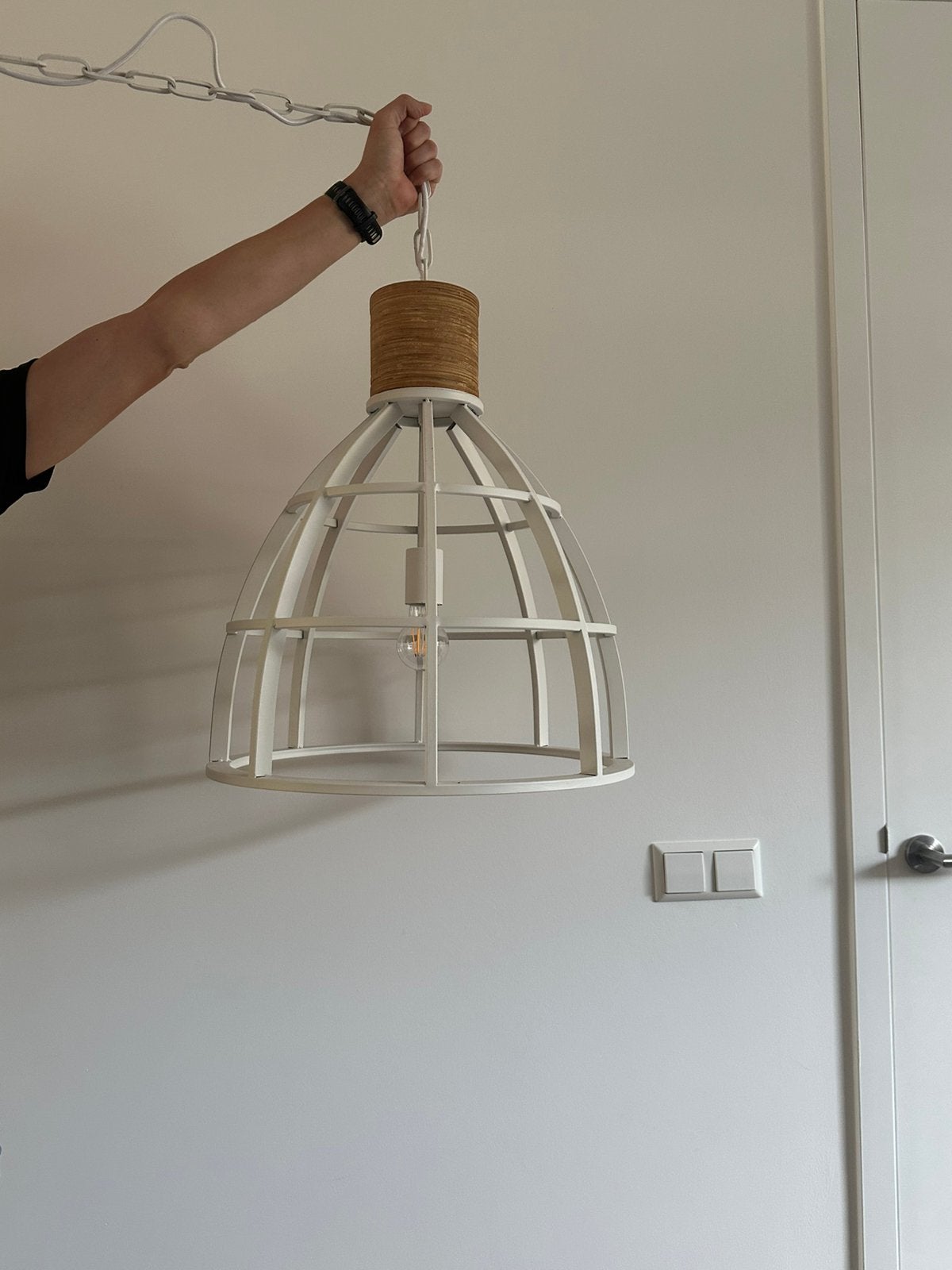 Brilliant ‘Corrund white / matrix wood’ hanglamp, Ophalen, Gebruikt, E27 (groot), Metaal