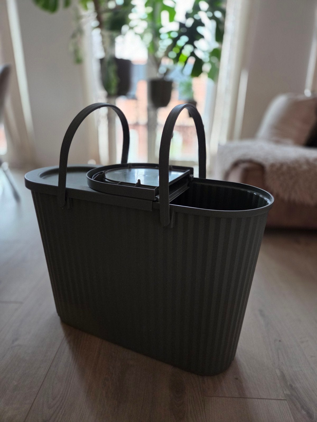 IKEA DAMMÅNG kunststof bak met deksel, grijsgroen, 48 l, Ophalen, Groen, Kunststof, Zo goed als nieuw