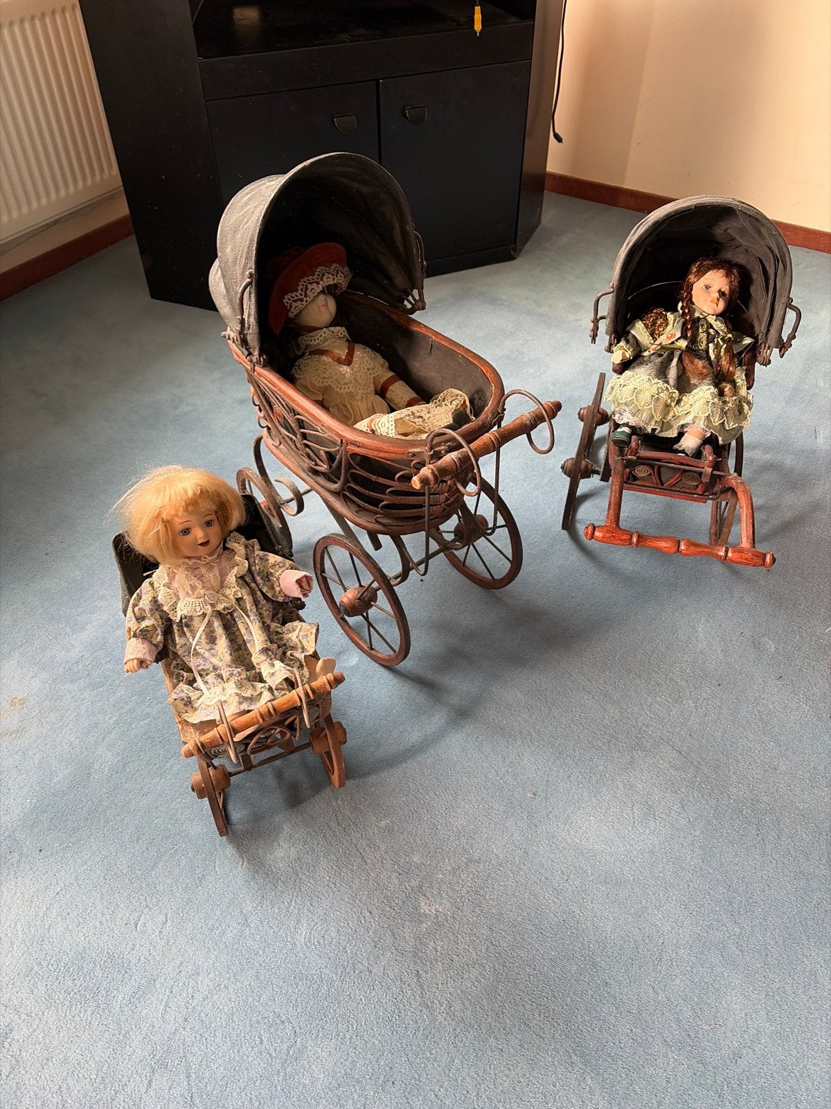 Set van 3 Vintage Porseleinen Poppen met Kinderwagens, Ophalen, Gebruikt, Pop