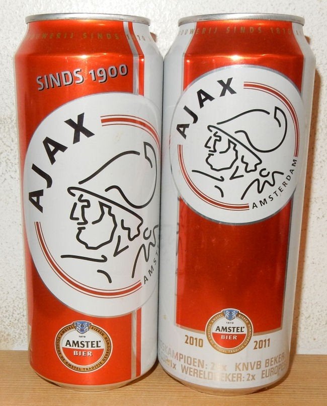 2 AFC AJAX AMSTEL BIER blikjes 2009-2011 (50cl), Verzamelen, Ophalen of Verzenden, Zo goed als nieuw, Overige typen, Amstel
