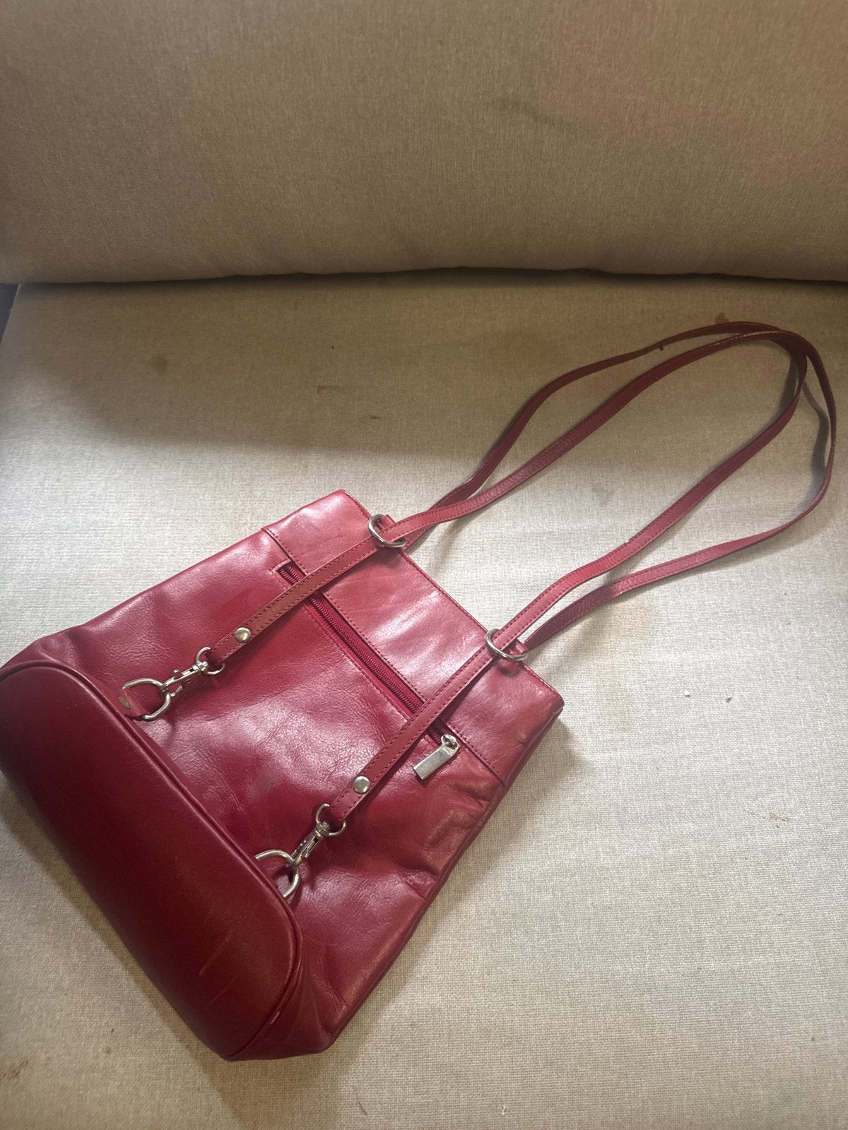 Gebruikte rode leren tas, Ophalen of Verzenden, Gebruikt, Rood, Handtas