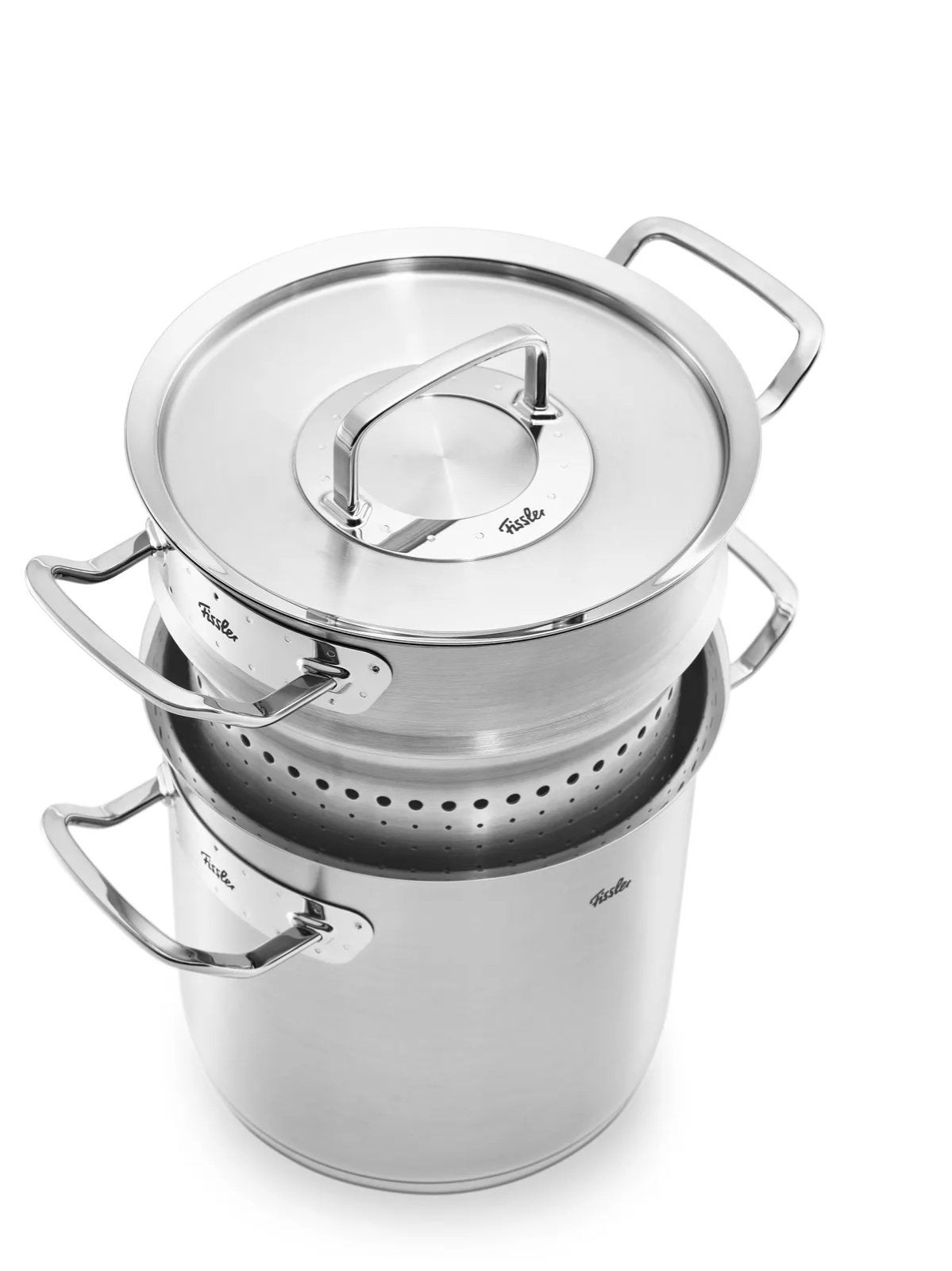 Fissler Pastapan met inzet (5 liter), Kookpan of Snelkookpan, Gebruikt, Ophalen of Verzenden, Rvs