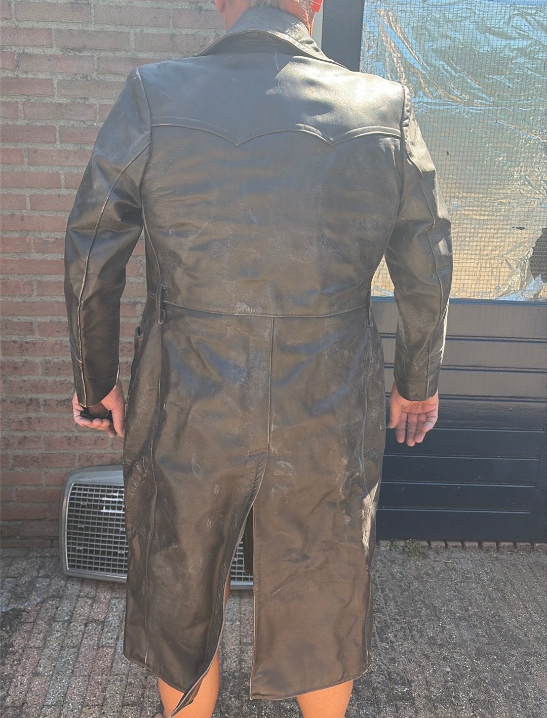 Leren jas lang merk Groli, Kleding | Heren, Jassen | Winter, Ophalen, Gedragen, Maat 52/54 (L), Zwart