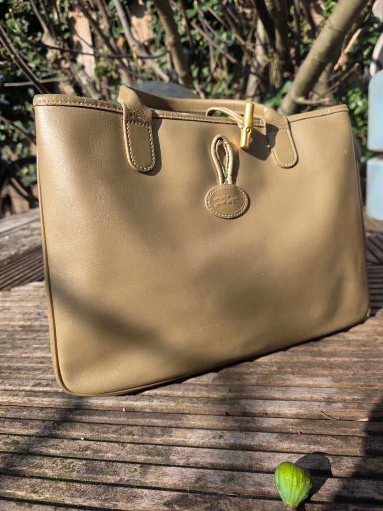 Longchamp brons gouden leren vintage handtas, Ophalen of Verzenden