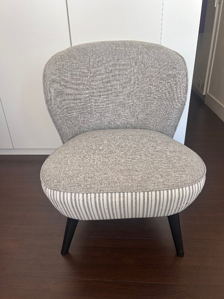 Woood fauteuil Sara grijs/beige, Huis en Inrichting, Fauteuils, Ophalen, Zo goed als nieuw, Minder dan 75 cm, 50 tot 75 cm