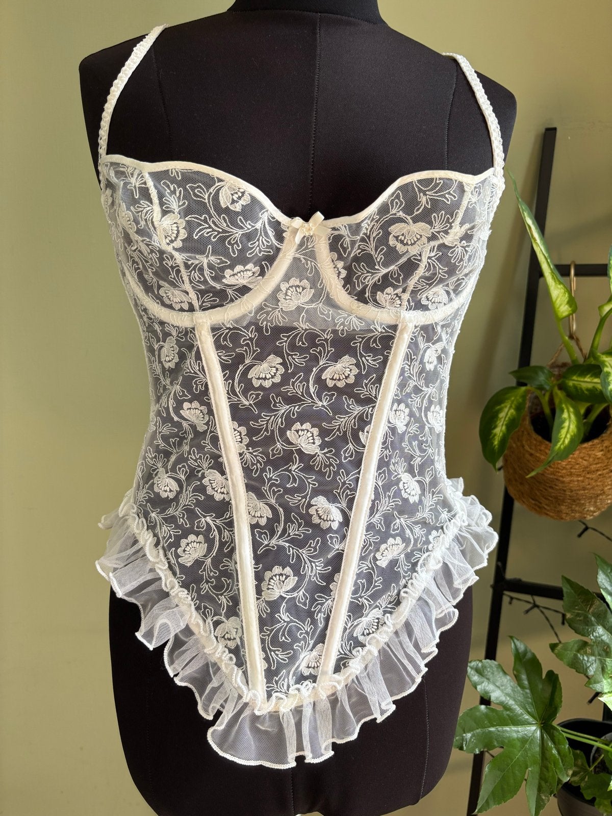 Vintage Lingerie Lejaby Body Korset met Kant 2000s y2k top, Ophalen of Verzenden, Wit, Body of Korset