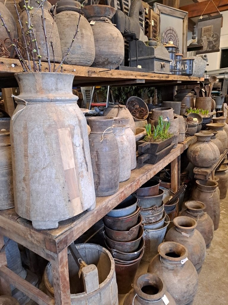sober stoer landelijk shabby vergrijsd hout kruik pot, Ophalen of Verzenden, Nieuw