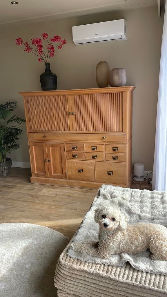 Massief eiken kast bureaukast / secretaire - 165 cm breed, Ophalen, Gebruikt