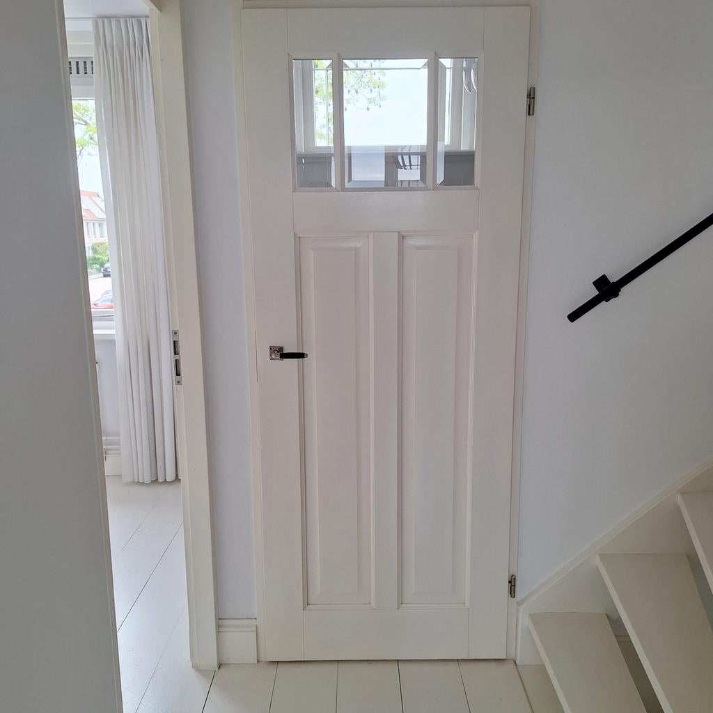 Witte opdekdeuren met glaspanelen, Ophalen, Gebruikt, 80 tot 100 cm, Binnendeur