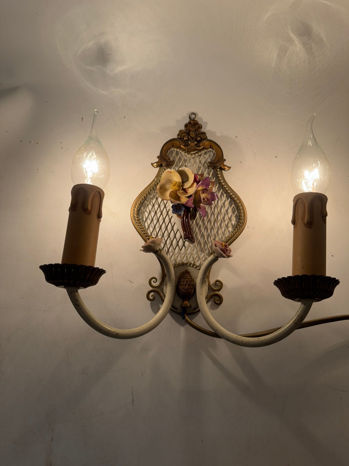 Vintage Capodimonte Stijl Wandlamp 2-Lichts met Porselein, Ophalen of Verzenden