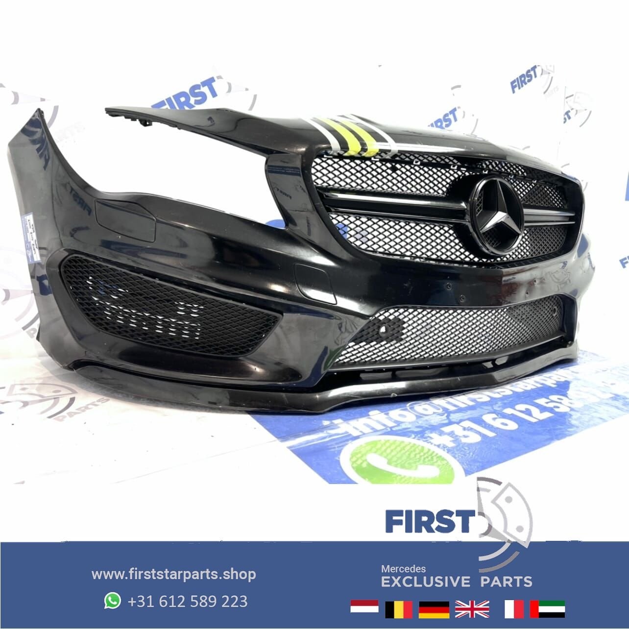 W117 CLA45 45 AMG VOORBUMPER ZWART COMPLEET + AMG GRIL ORIGI, Auto-onderdelen, Gebruikt, -, Voor, Ophalen of Verzenden