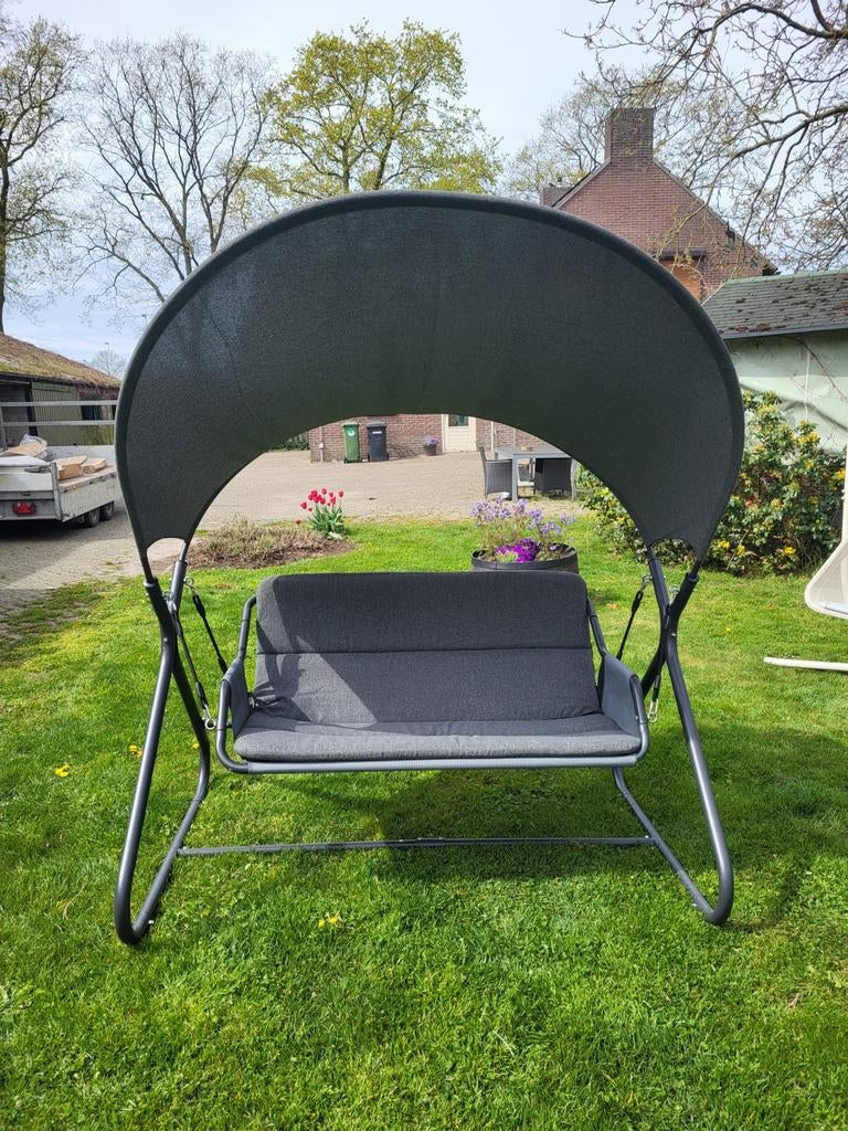 Nieuw! 2 persoons schommelstoel /schommelbank grijs en beige, Ophalen, Nieuw, Aluminium