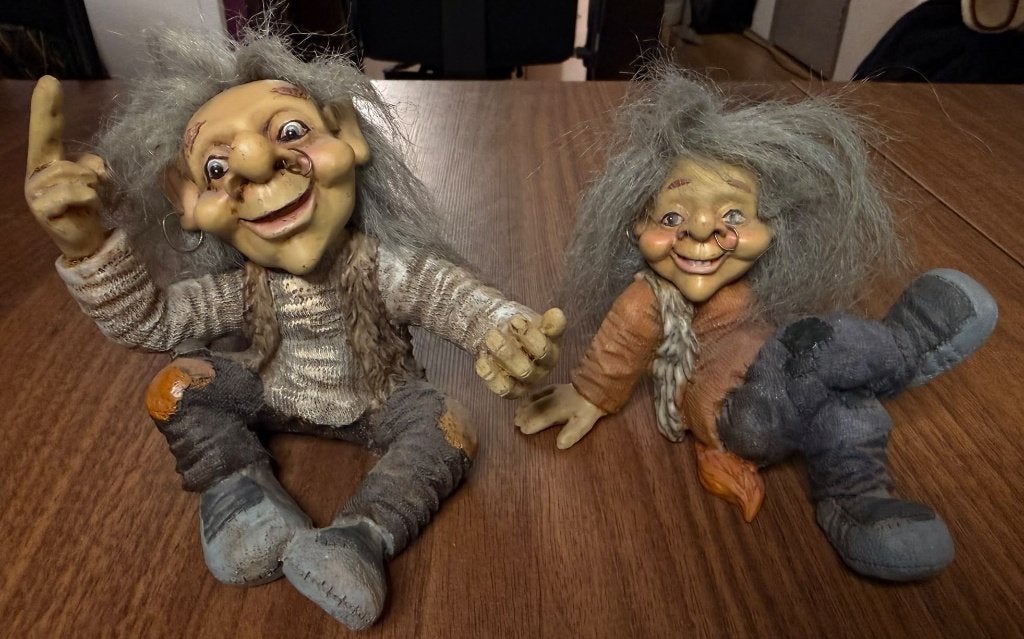 Vintage Trollen Koppel Stenen Beeldjes, 12cm, Ophalen of Verzenden, Gebruikt, Fantasy