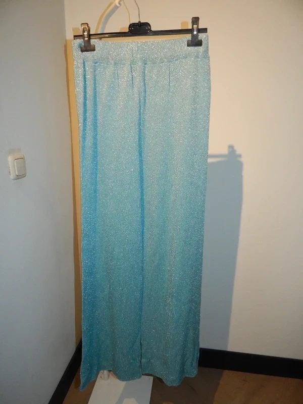 Les Tricots d'o Antwerp fijn gebreide glitter broek azuur M, Maat 38/40 (M), Lang, Gedragen, Les Tricots d'o Antwerp