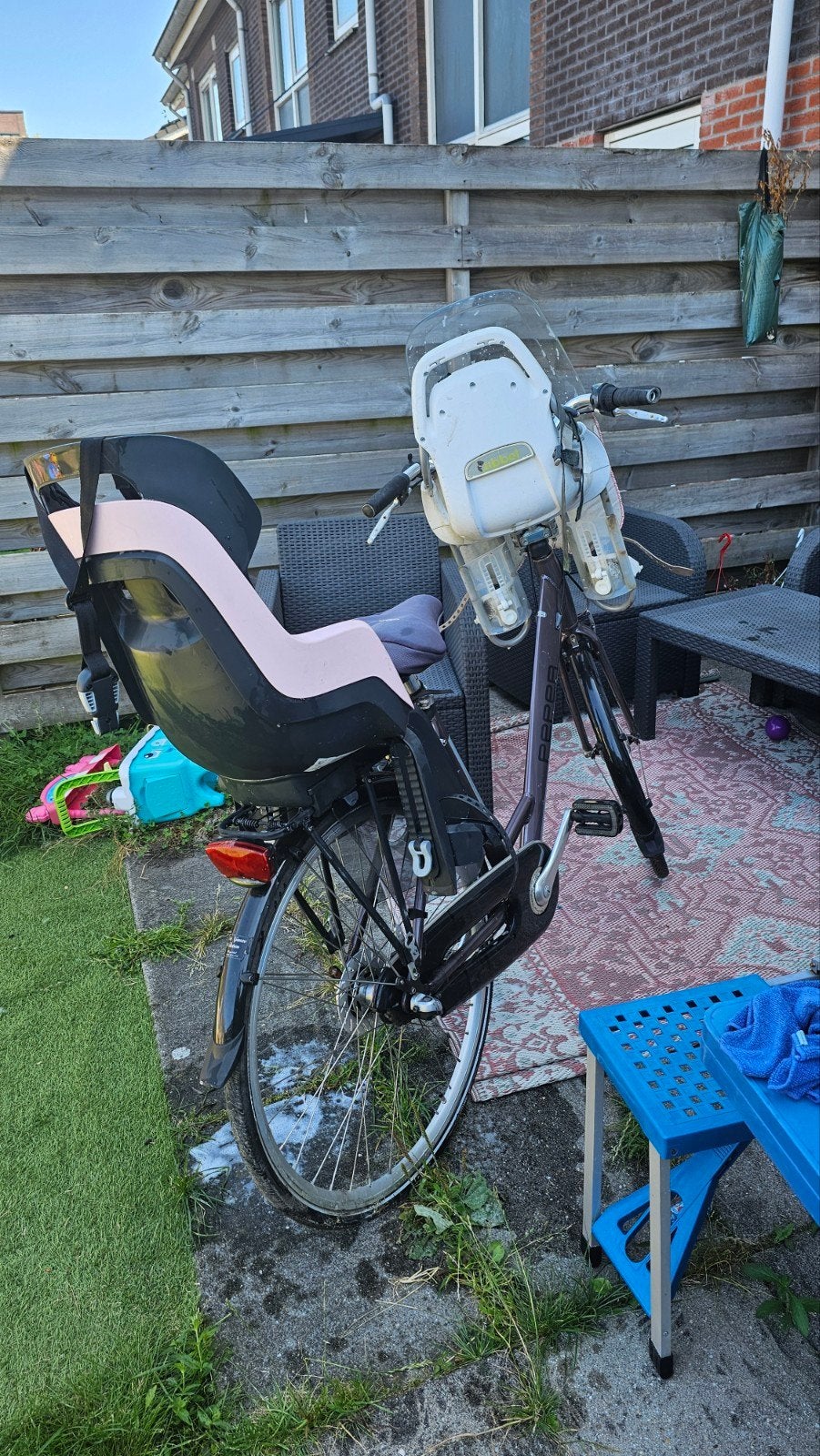 Peper BS line Moeder fiets paars met voor- en achterzitje Bo, Fietsen en Brommers, Ophalen, 2 zitjes, Gebruikt, Overige merken