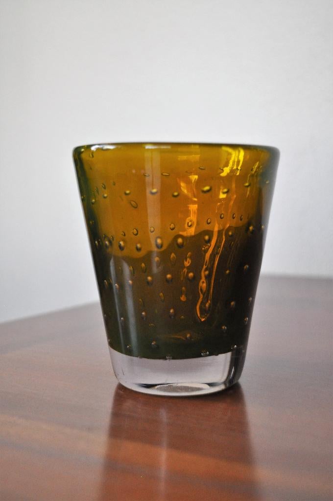 Oud Glas Amberkleurig Spijker Glas 11 cm, Ophalen of Verzenden