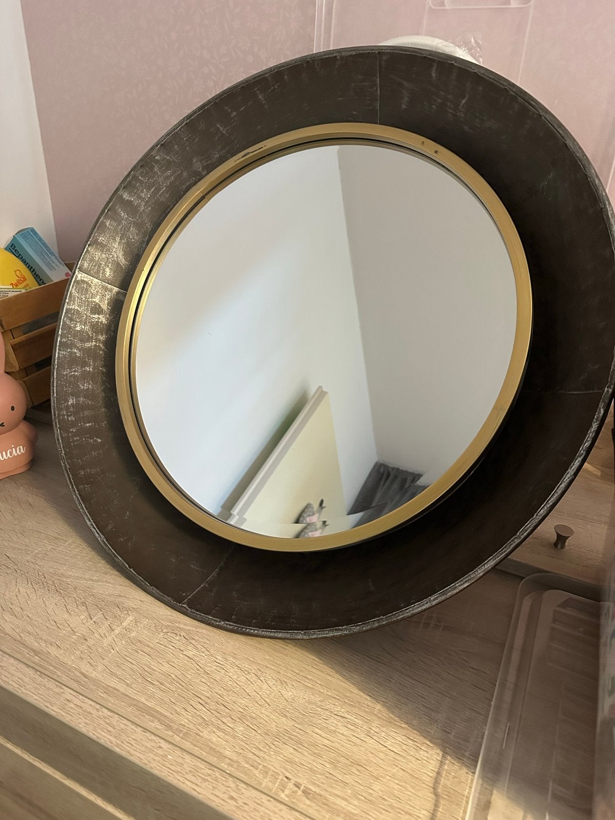 Grote industriële spiegel, diameter 59 cm, Gebruikt, Rond, Ophalen of Verzenden, Minder dan 100 cm